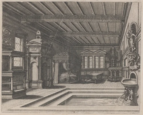 Interior with Buffet, Entrance Portal, and Canopy Bed by Lucas van Doetechum
Johannes van Doetechum the Elder
Hans Vredeman de Vries
Hieronymus Cock, portfolio, 1560