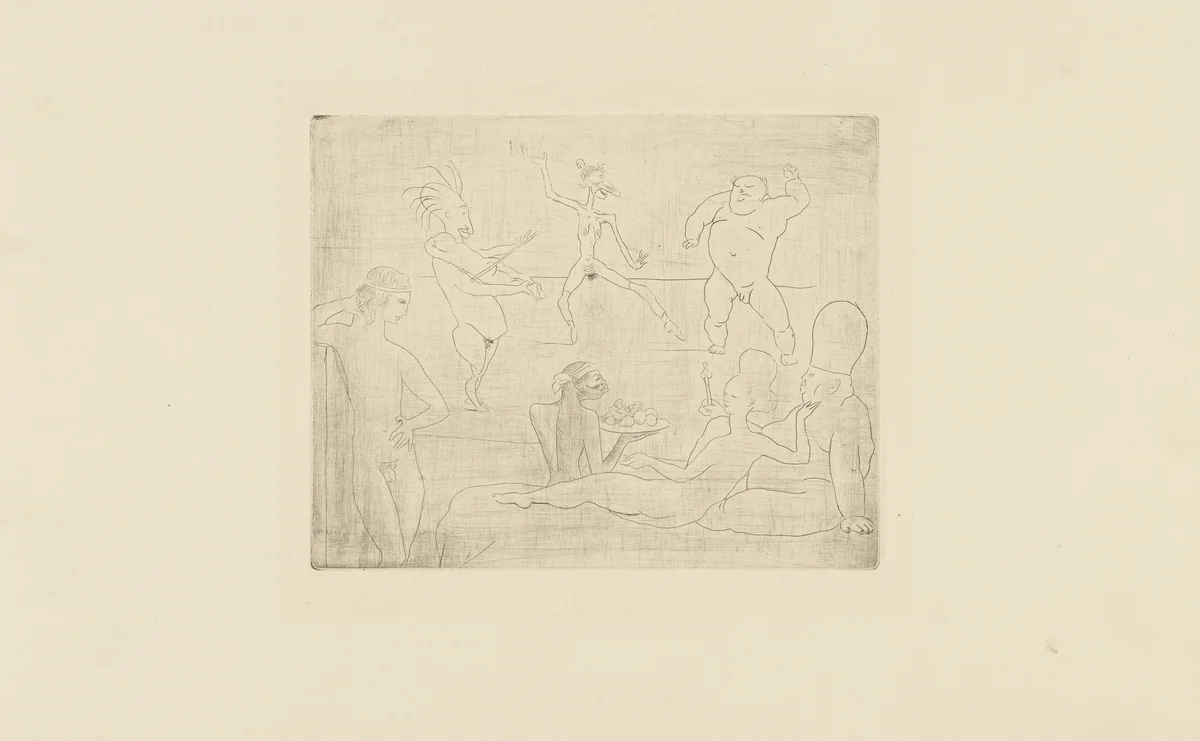 The Barbarous Dance (in Front of Salomé and Hérode) (La Danse barbare [devant Salomé et Herode]) from the Saltimbanques series by Pablo Picasso, print, 1905