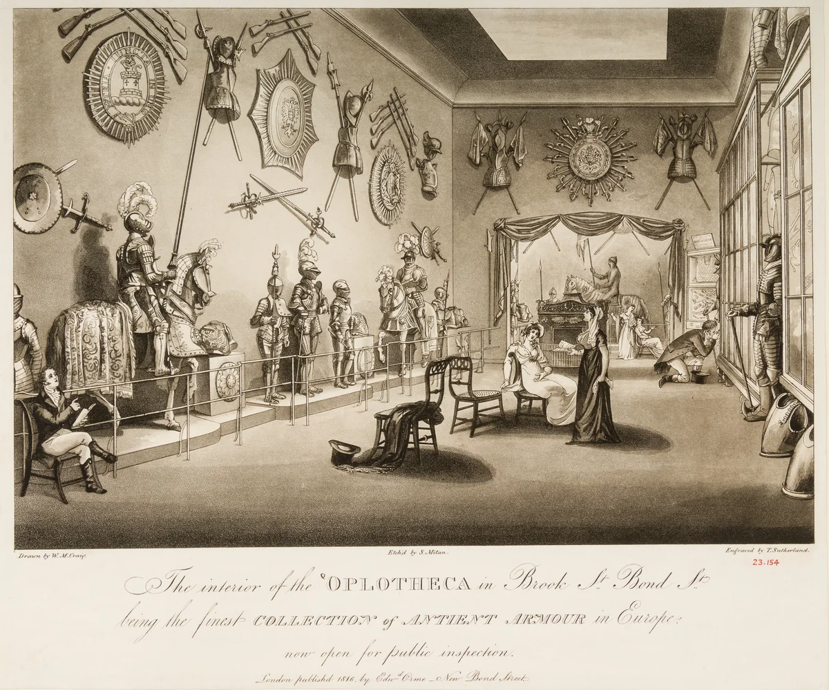 The interior of the Oplotheca in Brook St. Bond St. being the finest Collection of Antient Armour in Europe, now open for public inspection by William Marshall Craig, print, 1816