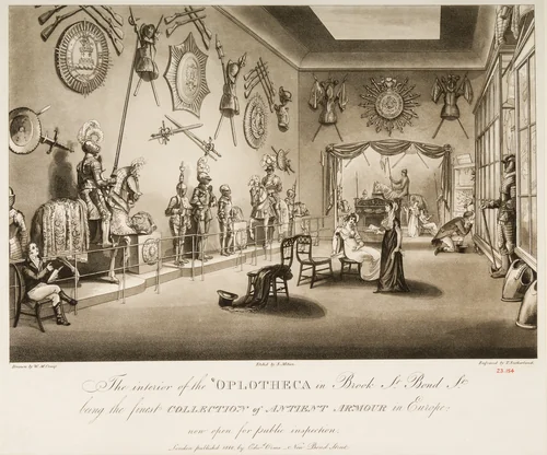 The interior of the Oplotheca in Brook St. Bond St. being the finest Collection of Antient Armour in Europe, now open for public inspection by William Marshall Craig, print, 1816