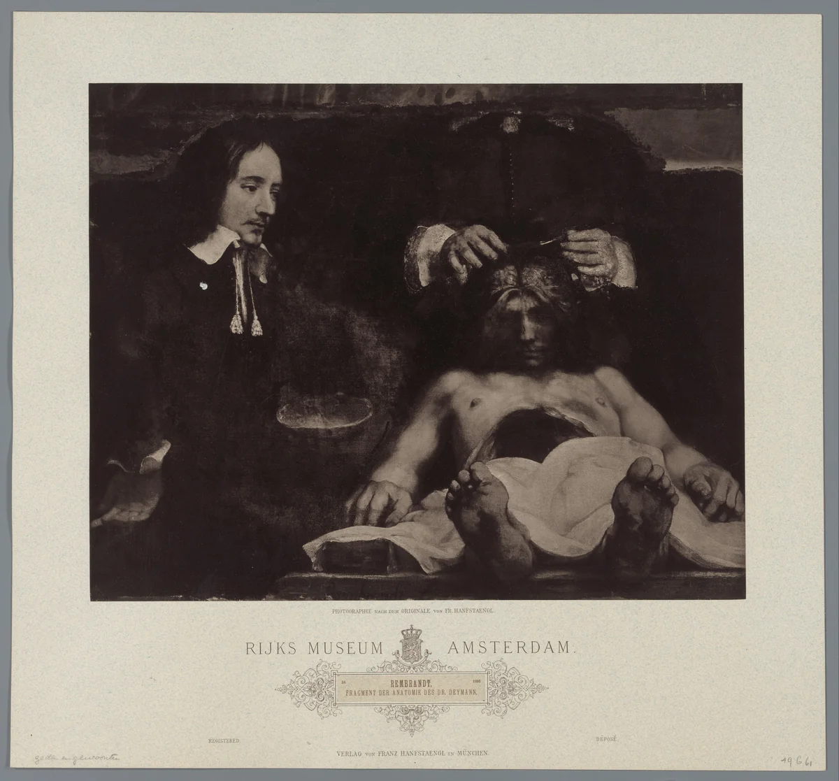 Fotoreproductie van schilderij De anatomische les van Dr Joan Deyman door Rembrandt, coll. Rijksmuseum by Franz Hanfstaengl, photograph, 1886