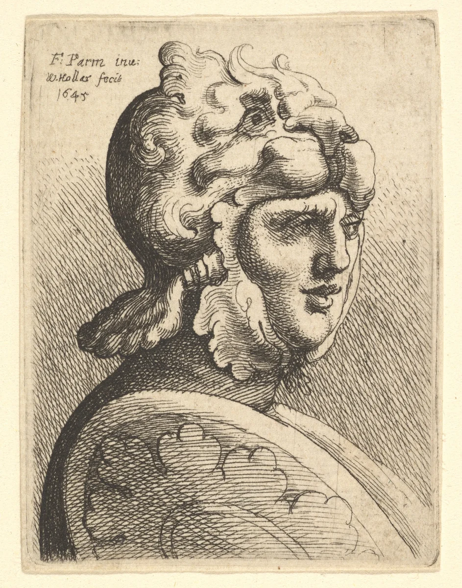 Helmeted Head by Wenceslaus Hollar, print, 1645