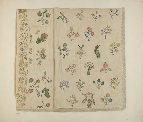 Crewel Embroidered Bedspread by Suzanne Roy, index of american design, 1941