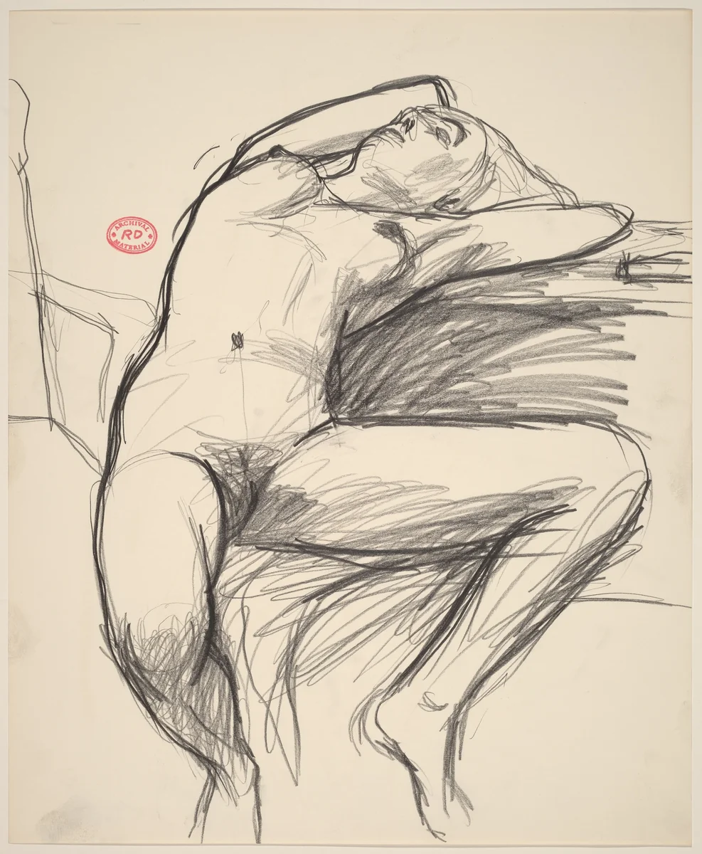 Untitled [seated nude stretching back with her head and arms] by Richard Diebenkorn, drawing, 1955-1967
