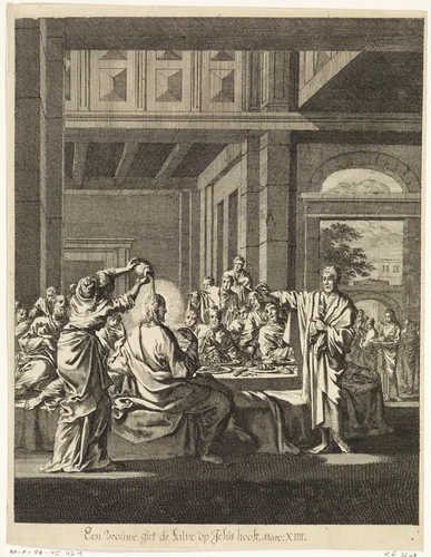 Zalving te Betanië by Jan Luyken, print, 1708