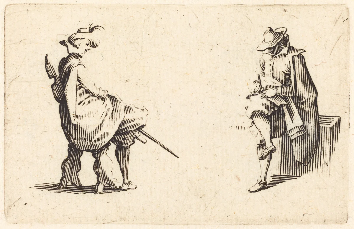 Two Seated Figures by Jacques Callot, print, 1622