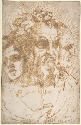 Three Male Heads by Baccio Bandinelli, drawing, 1493-1560