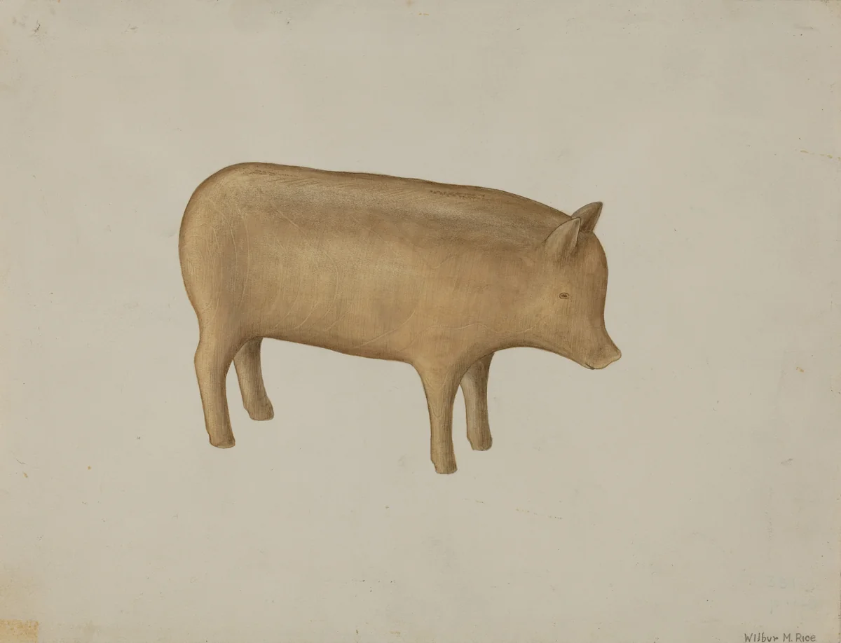 Wooden Pig by Wilbur M Rice, index of american design, 1935-1942