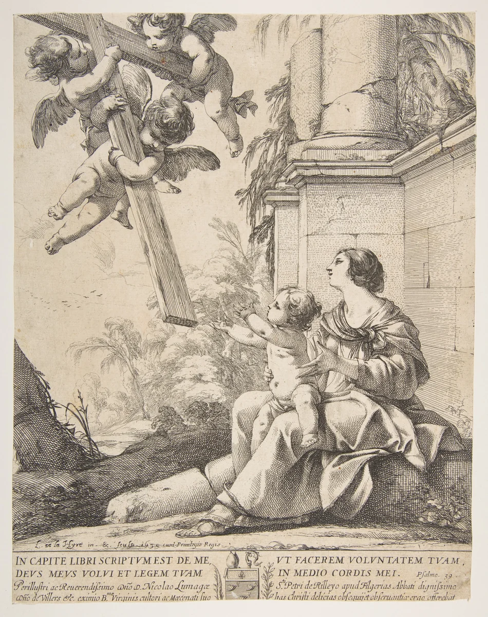 Virgin and Child with Angels by Laurent de La Hyre, print, 1639