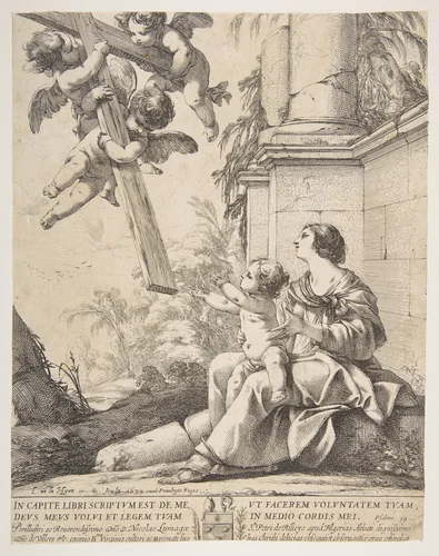 Virgin and Child with Angels by Laurent de La Hyre, print, 1639