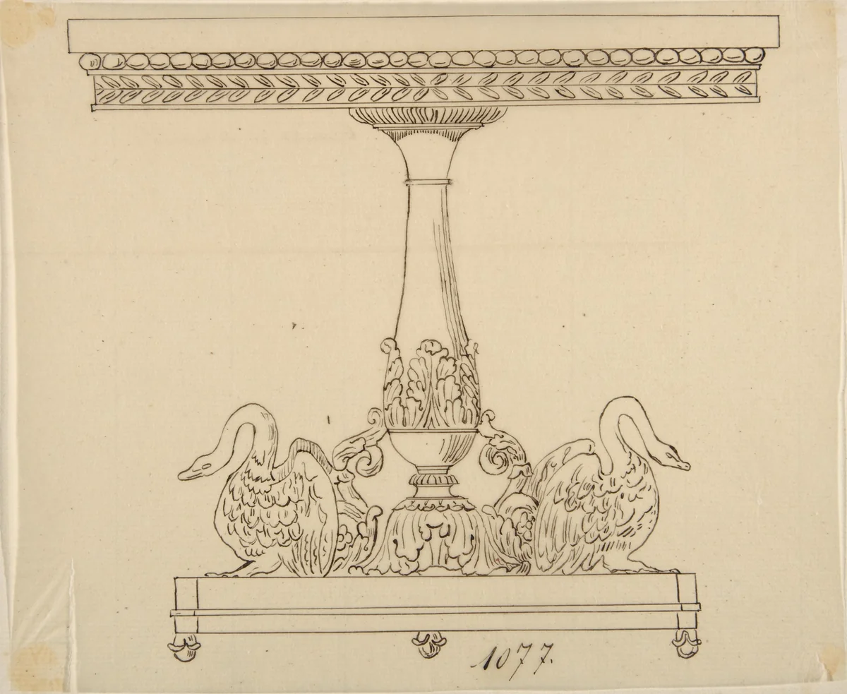 Design for a Table with an Acanthus Leaf and Swan Base by anonymous, drawing, 1800-1899