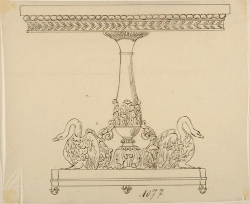 Design for a Table with an Acanthus Leaf and Swan Base by anonymous, drawing, 1800-1899