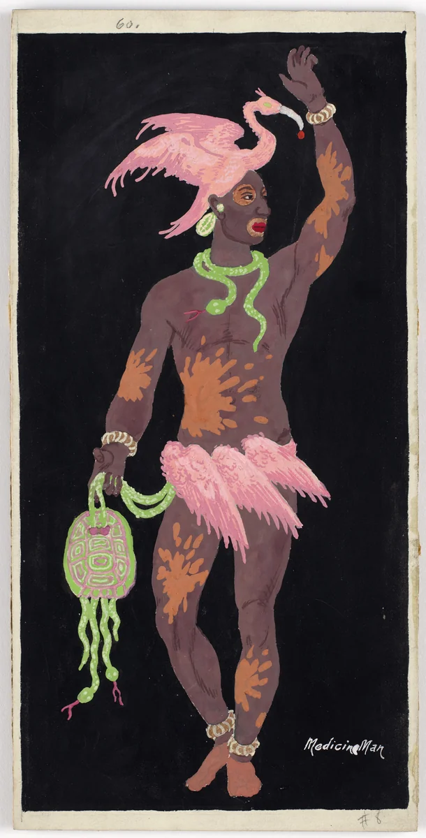 Medicine Man. Costume design for the ballet Pocahontas by Karl Free, drawing, 1936