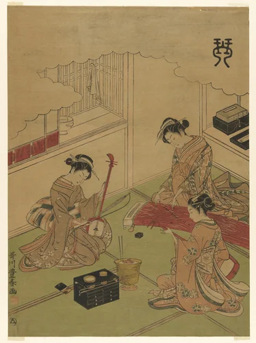 Koto (Kin), from an untitled series of the four accomplishments by Utagawa Toyoharu, print, 1767-1780