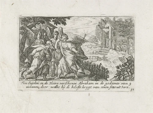 De drie engelen by Crispijn van de Passe, print, 1700-1750