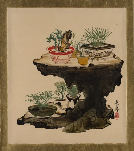 Lacquer Paintings of Various Subjects: Bonsai by Shibata Zeshin (柴田是真), painting, 1882
