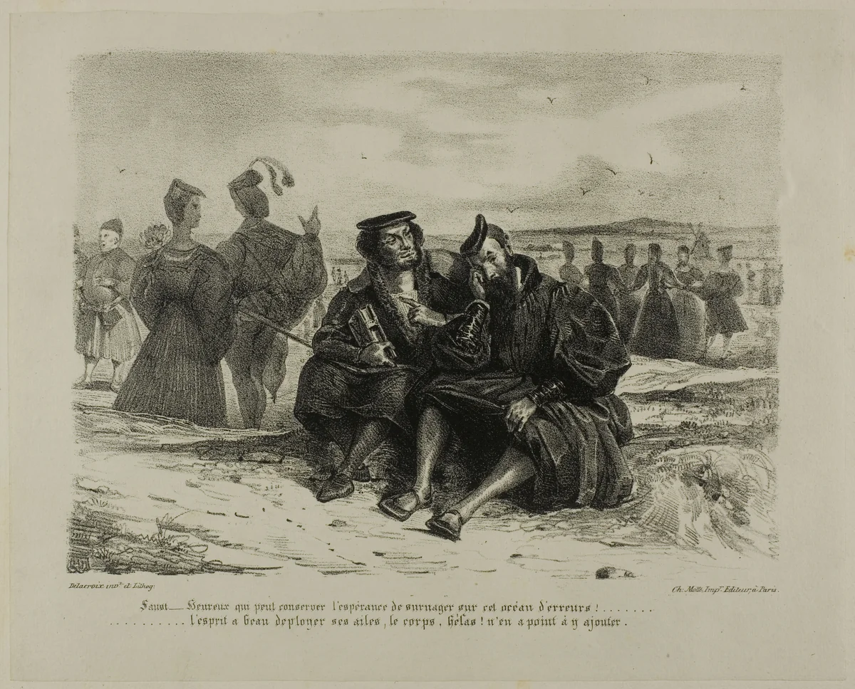 Faust and Wagner, from Faust by Eugène Delacroix, print, 1828