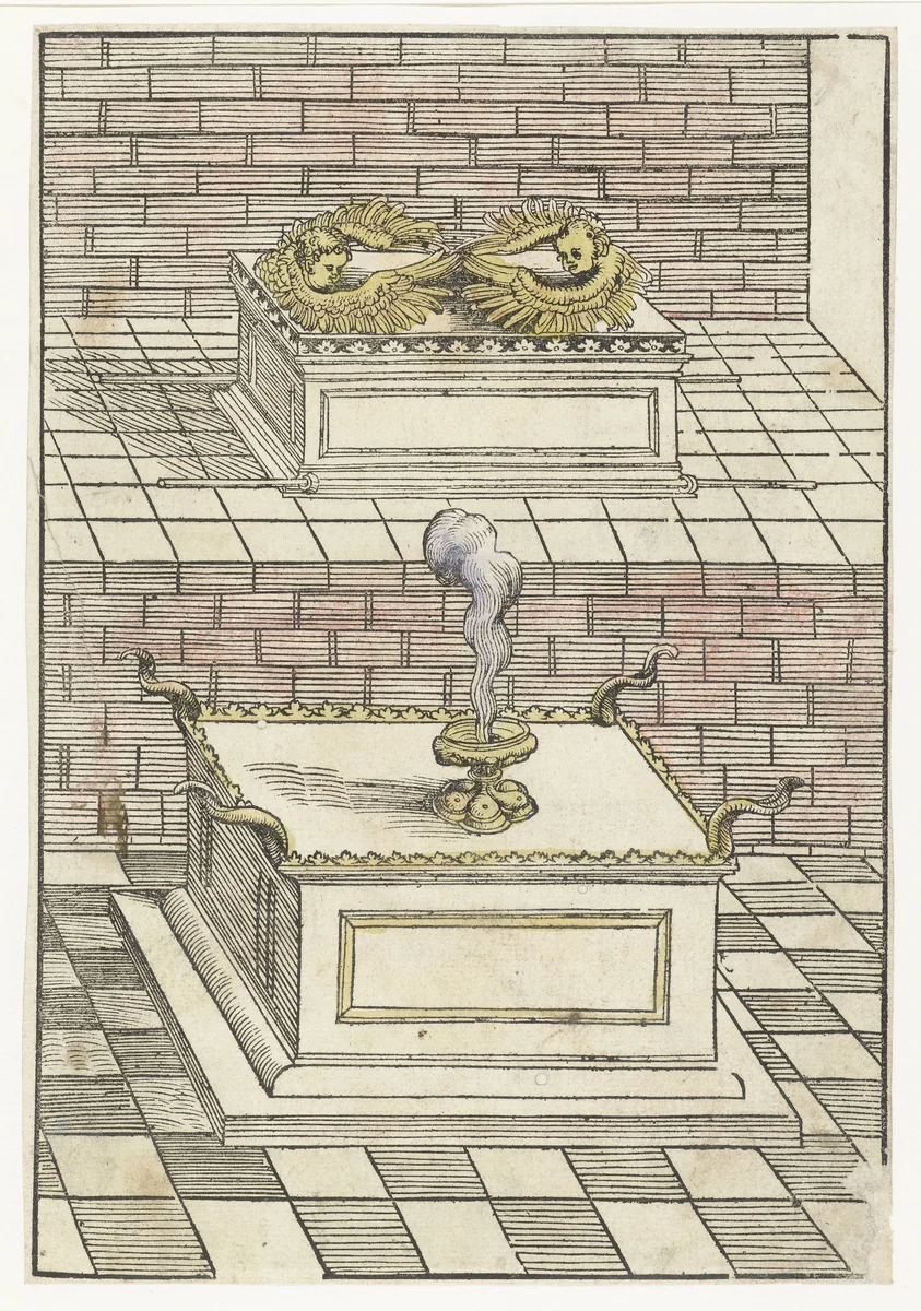 Ark van het verbond en reukofferaltaar by Lucas Cranach, print, 1523-1526