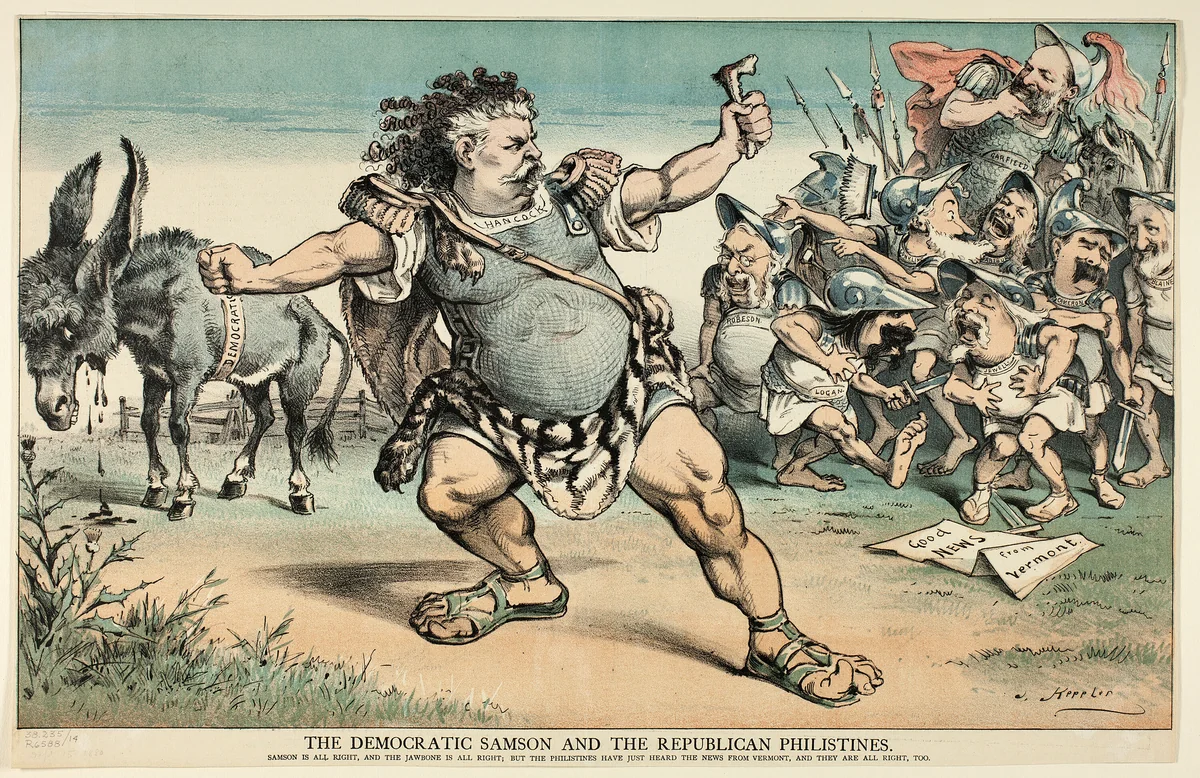 The Democratic Samson and the Republican Philistines, from Puck by Joseph Keppler, print, 1880
