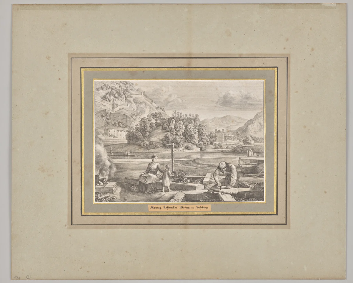 Monday. Rosenecker Garden in Front of Salzburg by Ferdinand Olivier, print, 1818-1823