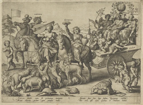 Childhood (Dawn), from "The Four Ages of Man and Death with the Last Judgment" by Hieronymus Wierix, print, 1575-1619
