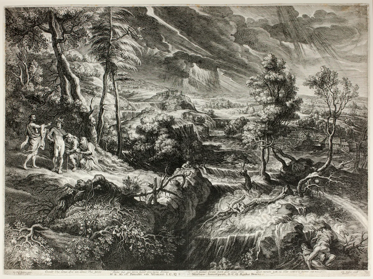 Landscape with Philemon and Baucis, from Large Landscapes by Schelte Adamsz. Bolswert, print, 1644-1659
