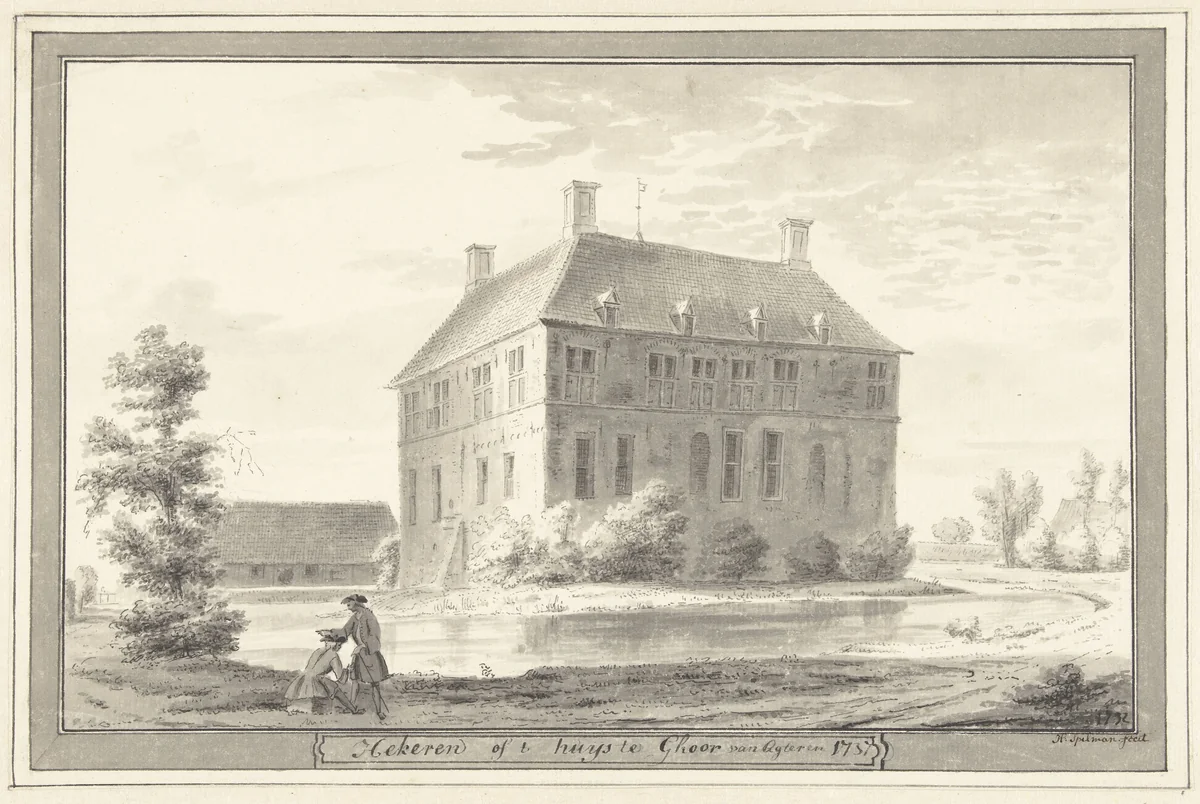 De havezathe Heeckeren bij Goor, in Twente by Hendrik Spilman, drawing, 1737-1784