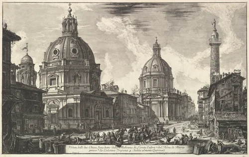 Two churches near Trajan's column, S. Maria di Loreto and Santissimo Nome di Maria (Veduta delle due chiesa, l'una detta della Madonna di Loreto, l'altra del nome di Maria, presso la Colonna Trajana) by Giovanni Battista Piranesi, print, 1757-1767