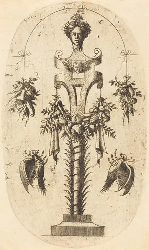 Woman's Head on a Pedestal by Jean Mignon, print, 1523-1603
