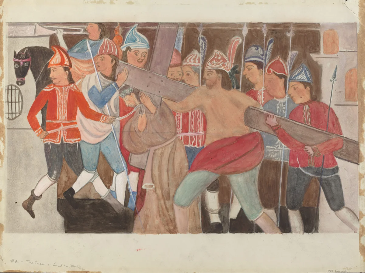 Station of the Cross No. 2: "The Cross is Laid on Jesus" by William Herbert, index of american design, 1936