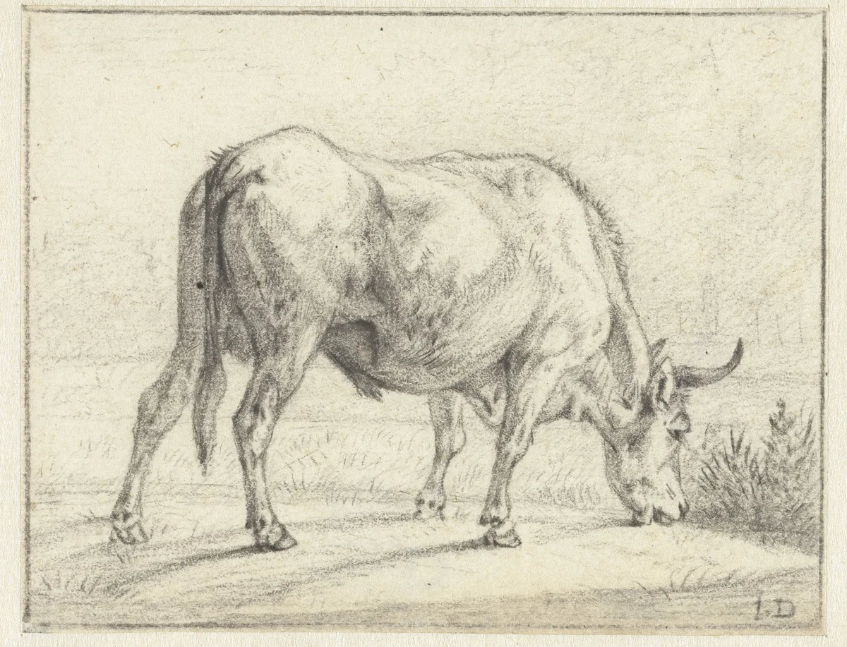 Grazende stier by Jan Dasveldt, drawing, 1780-1855