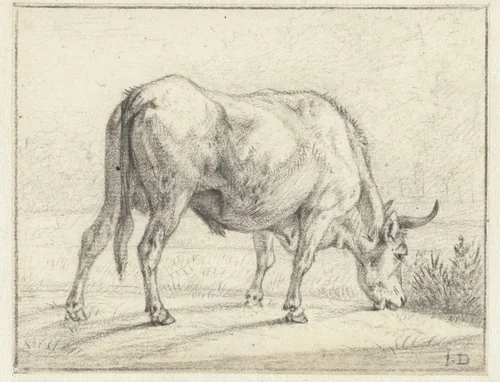 Grazende stier by Jan Dasveldt, drawing, 1780-1855