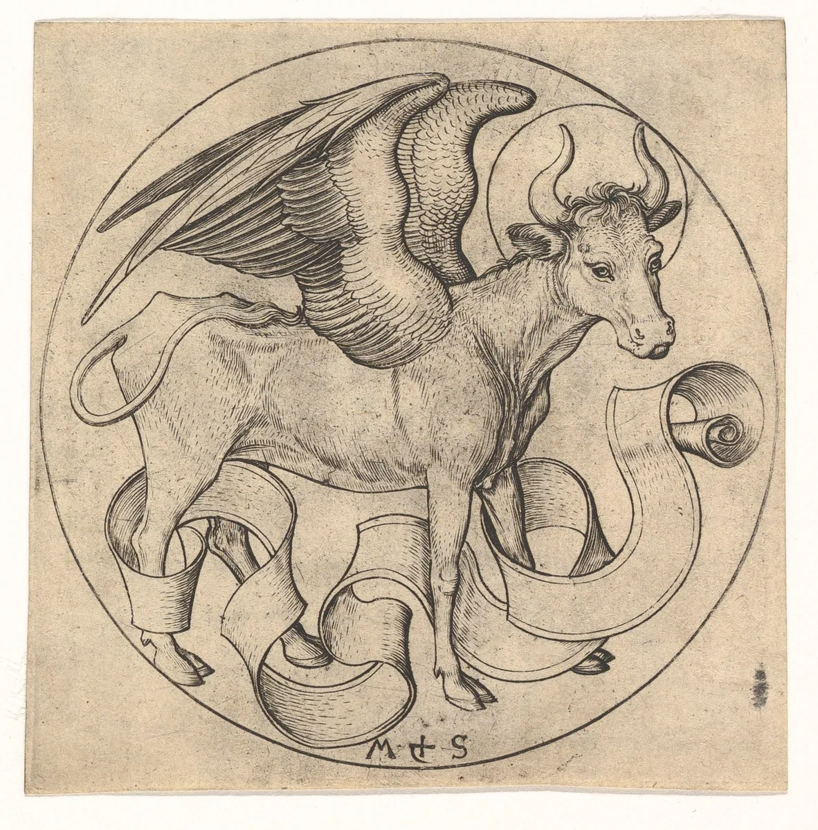 The Ox of St. Luke by Martin Schongauer, print, 1470-1491