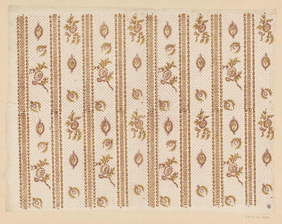 Blad met banenpatroon van willekeurige florale ornamenten met sierlijst by anonymous, print, 1700-1850