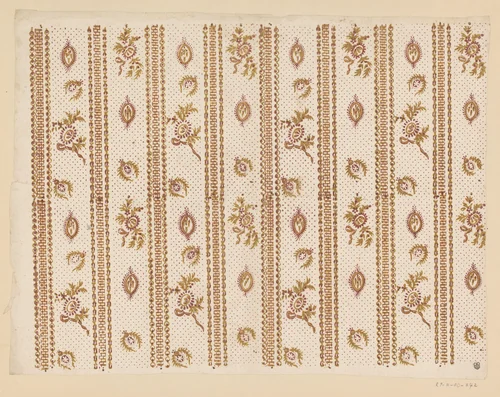 Blad met banenpatroon van willekeurige florale ornamenten met sierlijst by anonymous, print, 1700-1850