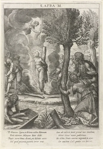 Martelaarsdood van de heilige Afra by Raphaël Sadeler, print, 1615