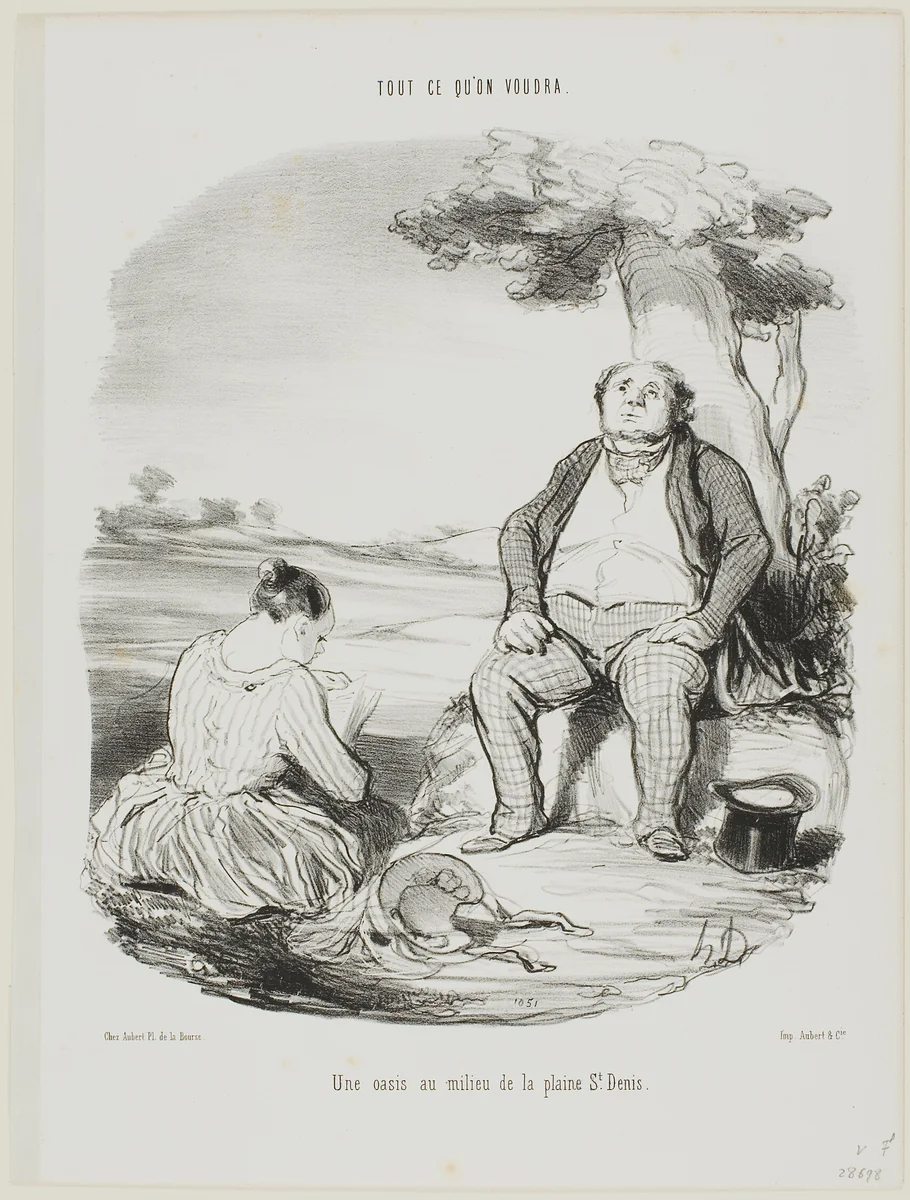 An Oasis in the Middle of the Plain of St. Denis, plate 5 from Tout Ce Qu'on Voudra by Honoré-Victorin Daumier, print, 1847
