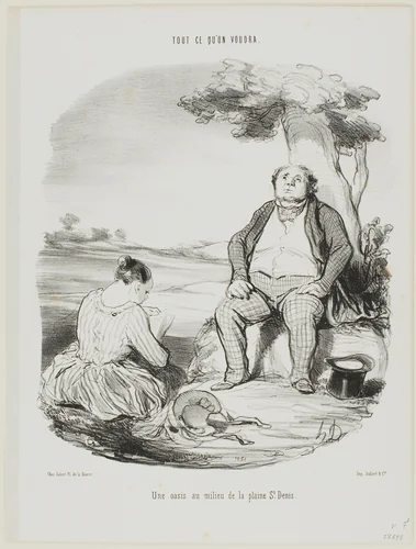 An Oasis in the Middle of the Plain of St. Denis, plate 5 from Tout Ce Qu'on Voudra by Honoré-Victorin Daumier, print, 1847