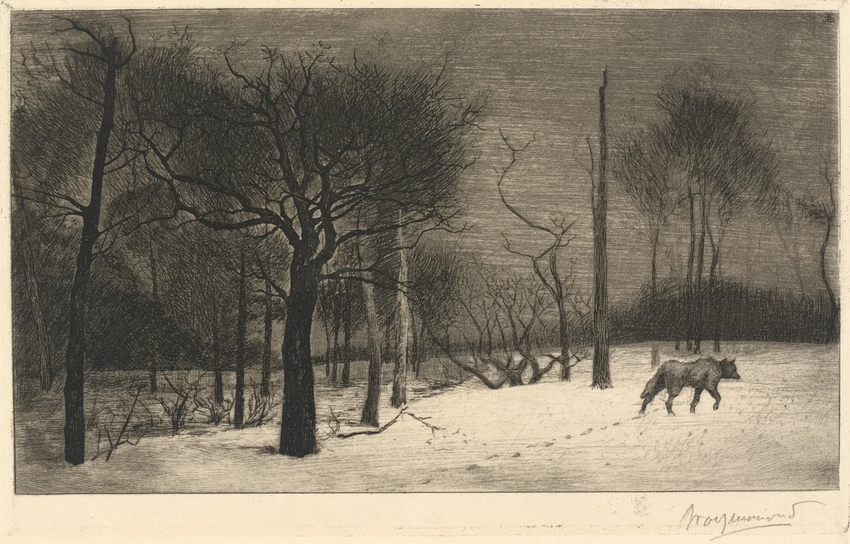 Hiver (Le Loup dans la neige) by Félix Bracquemond, print, 1864