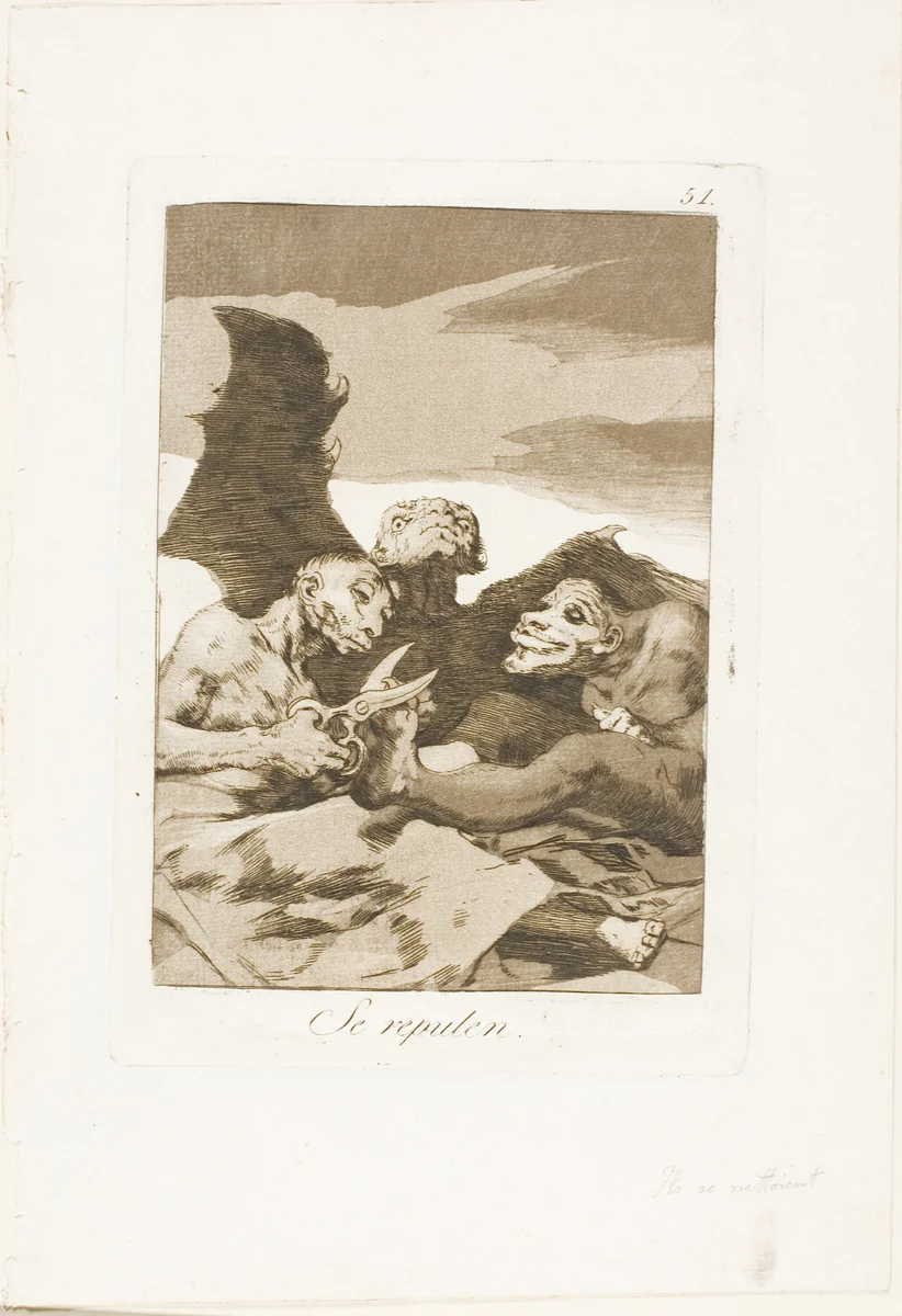 They Spruce Themselves Up, plate 51 from Los Caprichos by Francisco José de Goya, print, 1797-1799