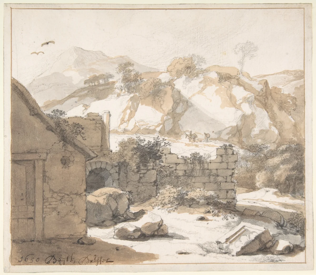 Landscape with Ruins by Gerbrand van den Eeckhout, drawing, 1650
