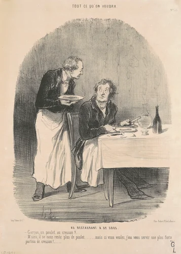 Au restaurant a 32 sous by Honoré Daumier, print, 1849