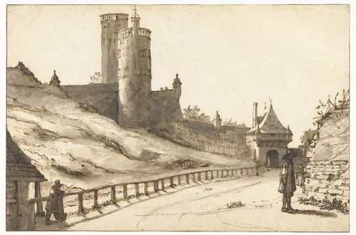 Belvedere en de Hoenderpoort te Nijmegen by Lambert Doomer, drawing, 1663