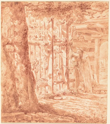 Encounter by the Garden Fence by Balthasar Anton Dunker, drawing, 1796