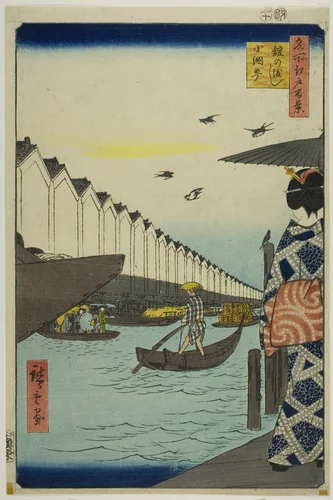Yoroi Ferry, Koami-cho (Yoroi no watashi Koami-cho), from the series “One Hundred Famous Views of Edo (Meisho Edo hyakkei)” by Utagawa Hiroshige (歌川広重), print, 1857