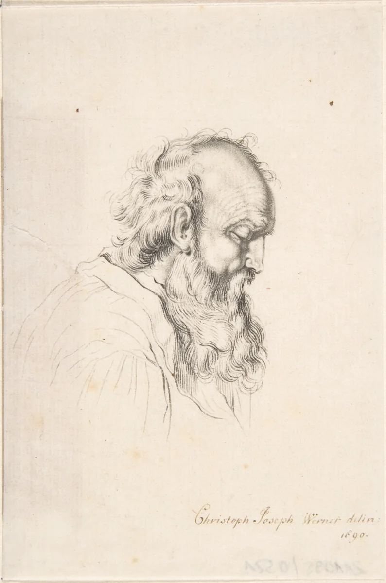 Bearded Man by Christoph Joseph Werner, drawing, 1690