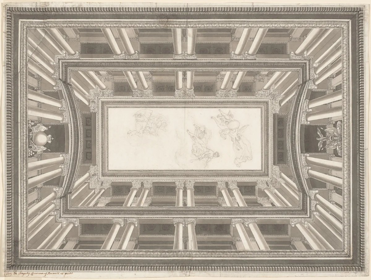 Design for a Trompe-l'oeil Ceiling Decoration by Pietro de Angelis, drawing, 1780