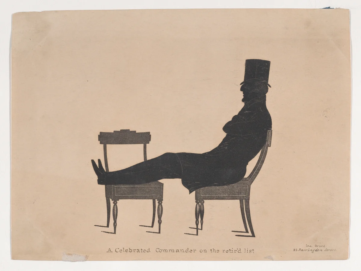 Silhouette of a Celebrated Commander on the Retir'd List by John Bruce, print, 1830-1835