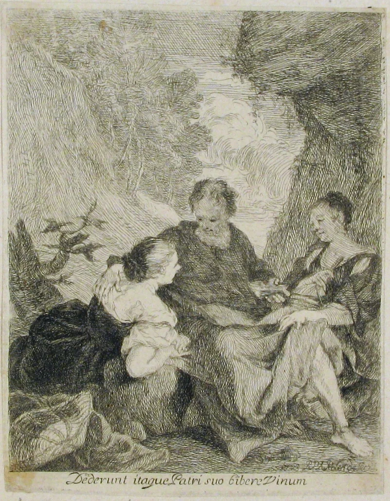 Lot and His Daughters by Paul Ponce Antoine Robert-de-Seri, print, 1675-1740