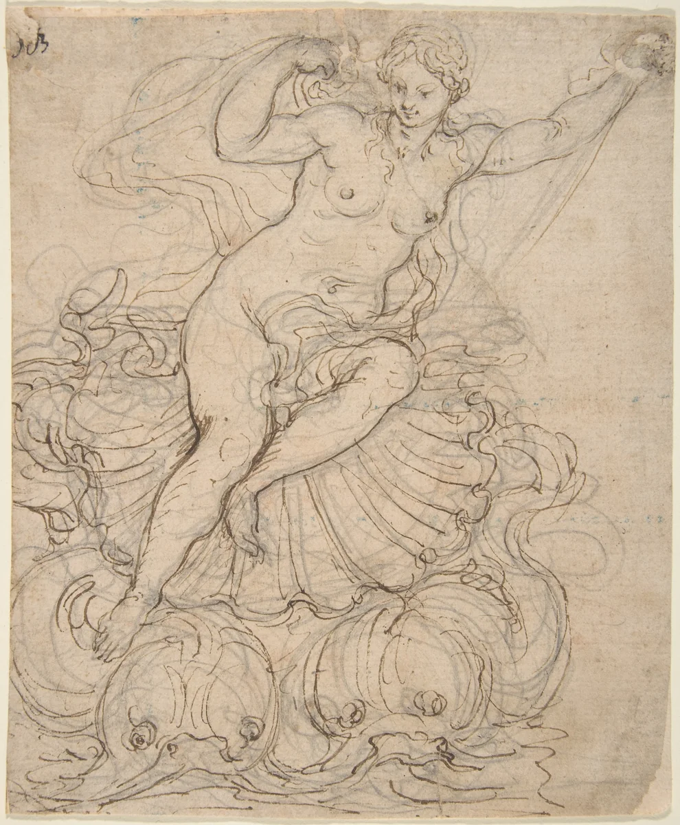 Galatea on her Chariot drawn by Dolphins by Giovanni Battista Foggini, drawing, 1652-1725